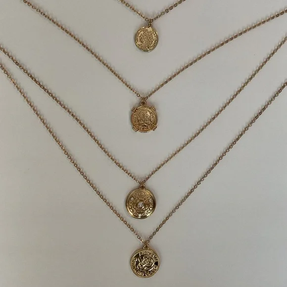 European & Australian Coin Pendant 4 layered Tiered Gold Tone Euro Travel Summer - Picture 4 of 11